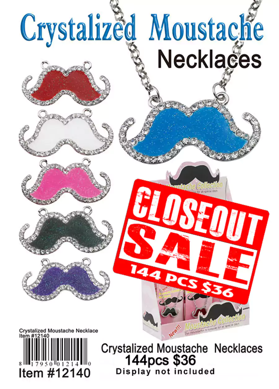 Moustache Crystalized Necklace - Closeout 144 Pcs.